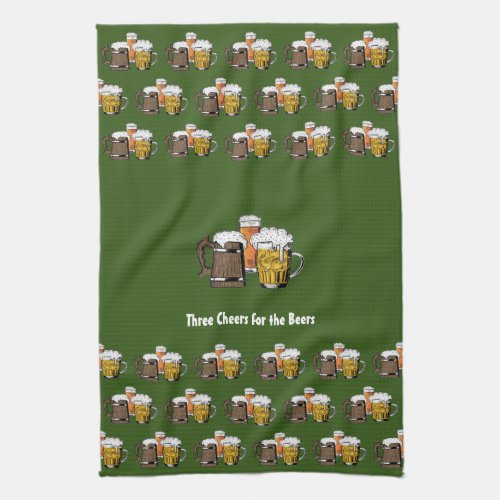 Custom Green THREE BEERS Kitchen Towel