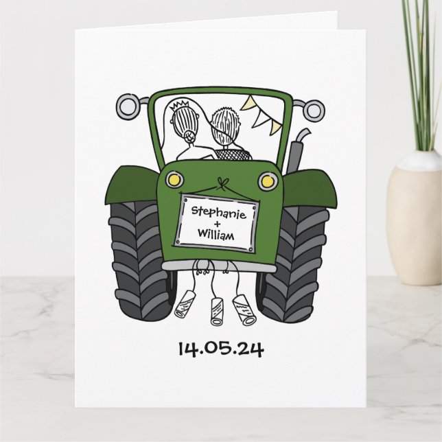 Custom Green Tractor Country Barn Rustic Wedding Card (Front)