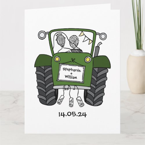 Custom Green Tractor Country Barn Rustic Wedding Card