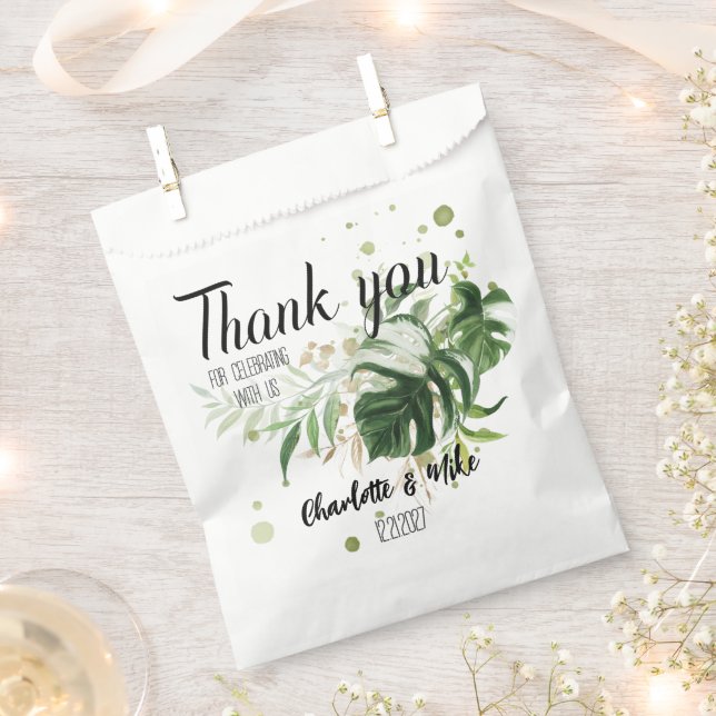 Custom Green Tropical Wedding Thank You Gift Favor Bag (Clipped)