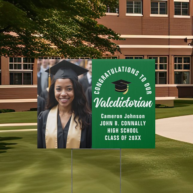 Custom Green Valedictorian Photo Graduation Yard Sign (Creator Uploaded)