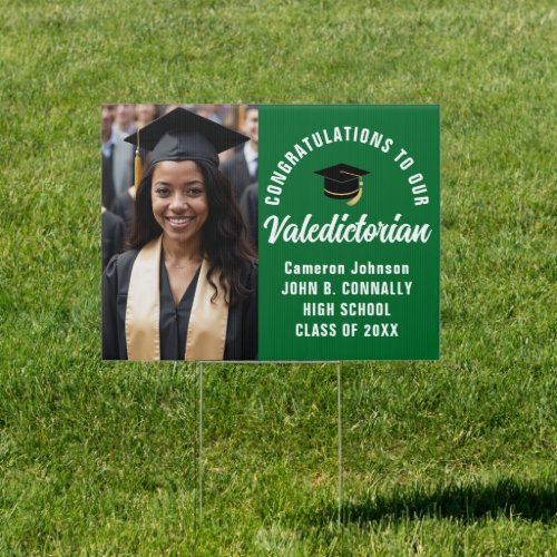 Custom Green Valedictorian Photo Graduation Yard Sign