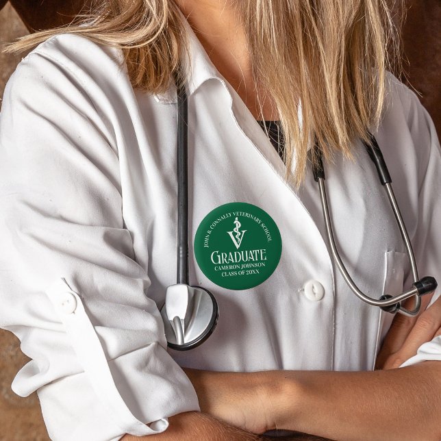 Custom Green Veterinary School Graduate Name Tag Button (Creator Uploaded)