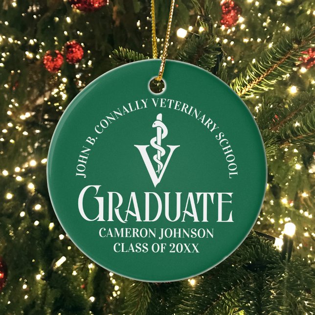 Custom Green Veterinary School Graduation Gift Ceramic Ornament (Creator Uploaded)