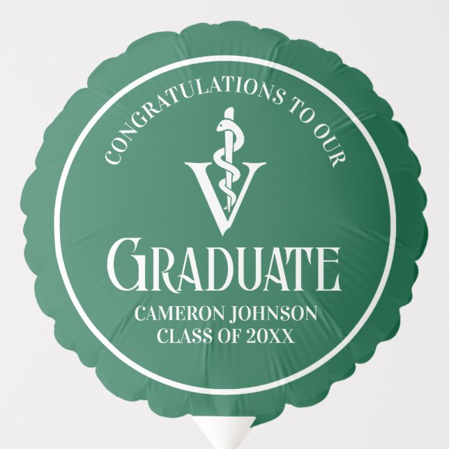 Custom Green Veterinary School Graduation Party Balloon (Front)
