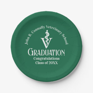 Custom Green Veterinary School Graduation Party Paper Plates
