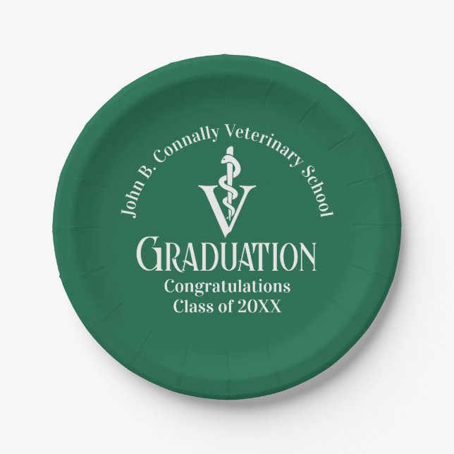 Custom Green Veterinary School Graduation Party Paper Plates (Front)