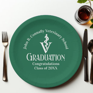 Custom Green Veterinary School Graduation Party Paper Plates