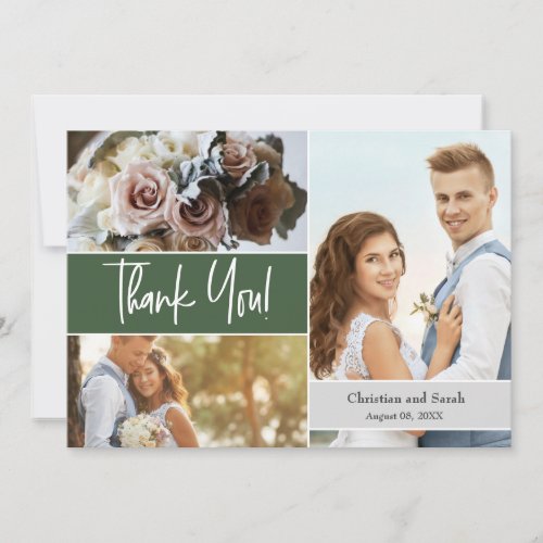 Custom Green Wedding photos Thank you Invitation