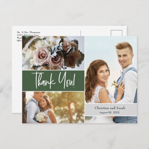 Custom Green Wedding photos Thank you Postcard