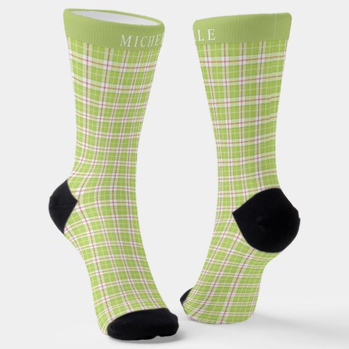 Custom Green White Checkered Pattern Socks