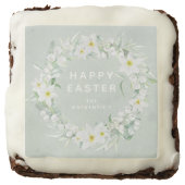 Custom Green + White Floral Wreath Happy Easter Brownie (Front)