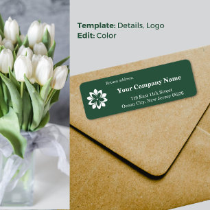 Custom Green & White Florist Shop Return Address Label