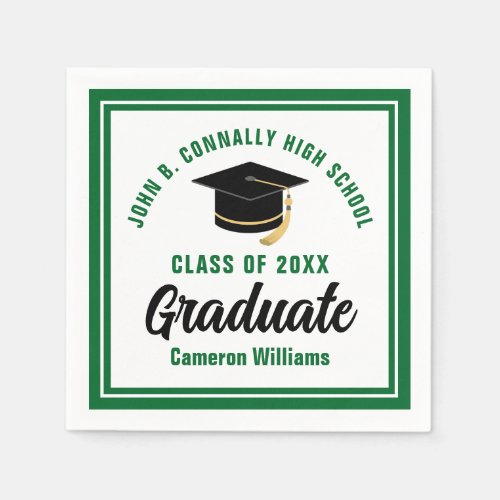 Custom Green White Graduate 2024 Graduation Party Napkins
