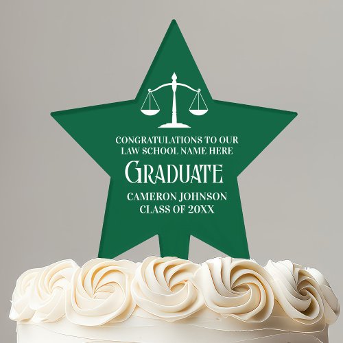 Custom Green White Law School Graduation Party Cake Topper