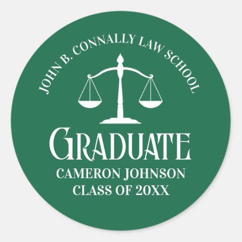 Custom Green White Law School Graduation Party Classic Round Sticker
