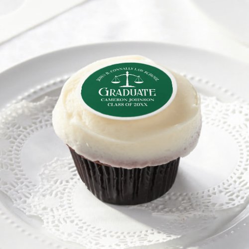 Custom Green White Law School Graduation Party Edible Frosting Rounds