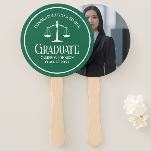 Custom Green White Law School Graduation Party Hand Fan