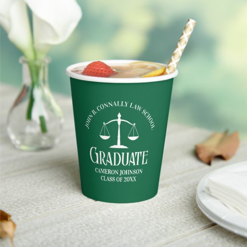Custom Green White Law School Graduation Party Paper Cups