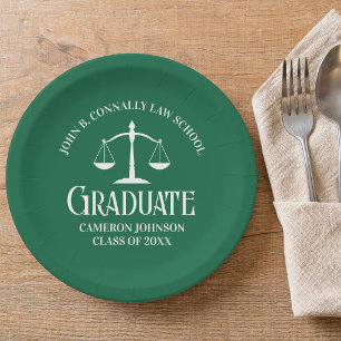 Custom Green White Law School Graduation Party Paper Plates