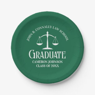 Custom Green White Law School Graduation Party Paper Plates