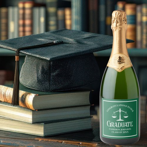 Custom Green White Law School Graduation Party Sparkling Wine Label