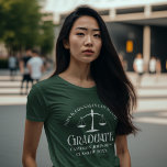 Custom Green White Law School Graduation T-Shirt<br><div class="desc">This custom green law school graduation t-shirt features white typography for a class of 2025 graduate. Customize with your graduating year under the scales of justice for a great personalized commemorative lawyer tee for their college or university.</div>