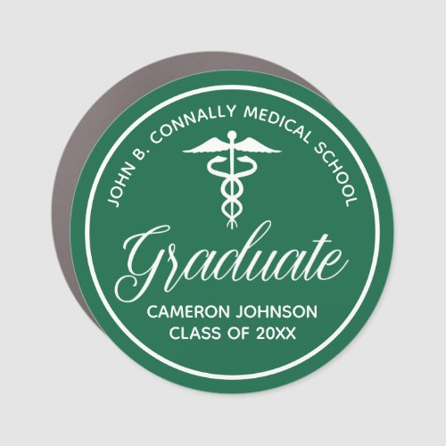 Custom Green White Medical School Graduation Car Magnet