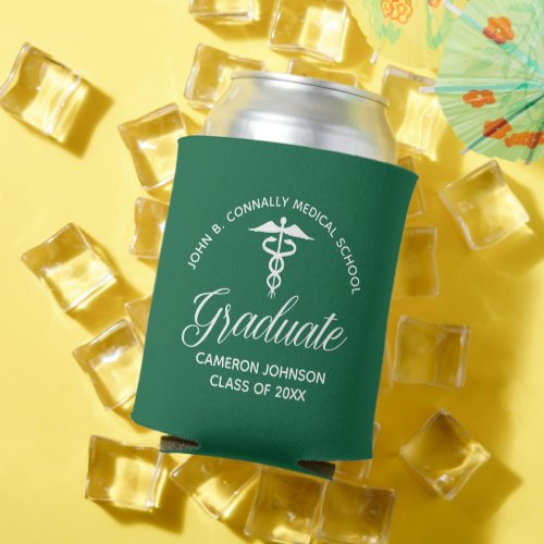 Custom Green White Medical School Graduation Party Can Cooler