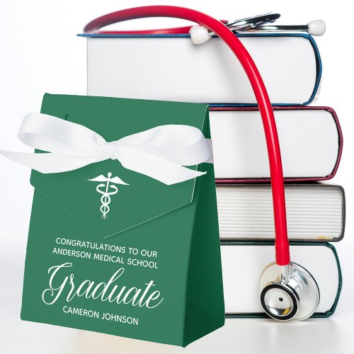 Custom Green White Medical School Graduation Party Favor Boxes