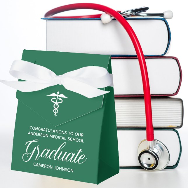 Custom Green White Medical School Graduation Party Favor Boxes (Creator Uploaded)