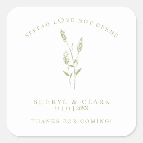 Custom Green Wildflowers Wedding Hand Sanitizer Square Sticker