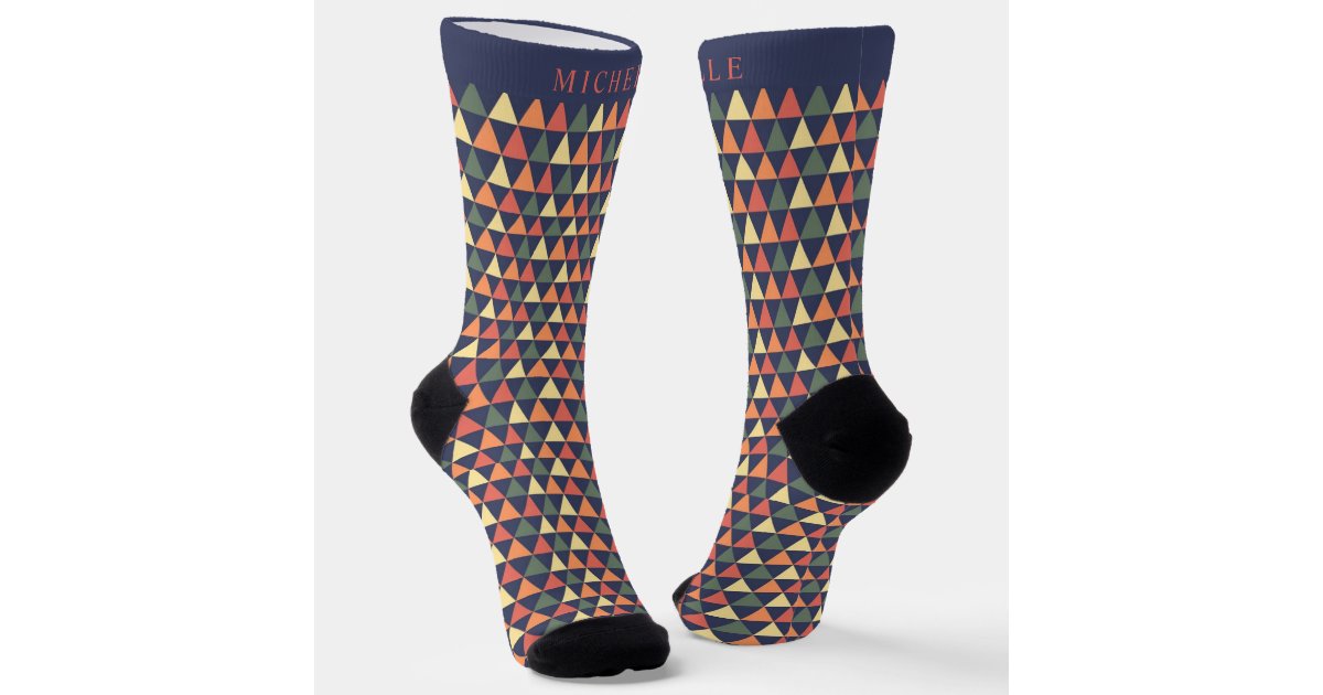 Custom Green Yellow Orange Red Triangle Geometric Socks | Zazzle