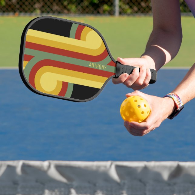 Custom Green Yellow Red Black Retro Mod Pattern Pickleball Paddle (Insitu)