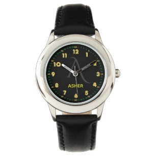 Custom Green & Yellow Time Markers Kids Learning Watch