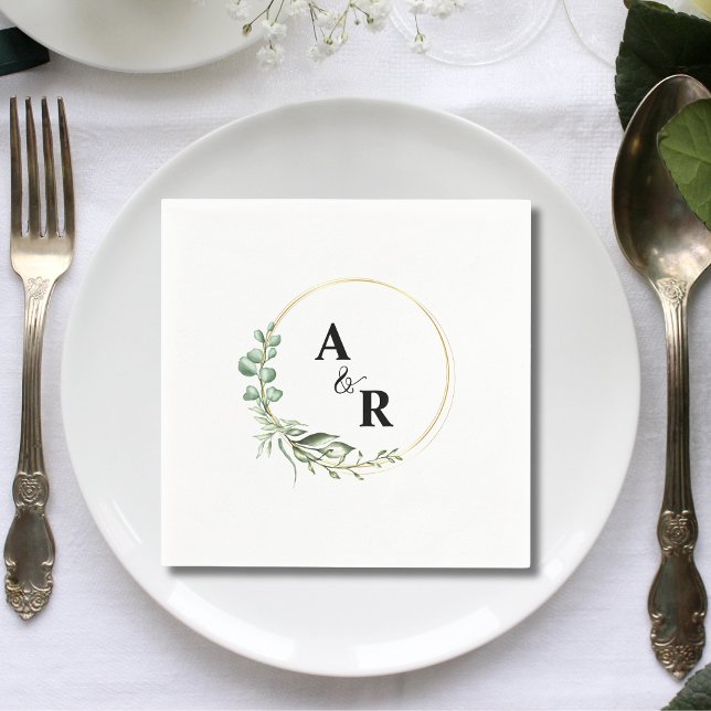 Custom Greenery Couple Initials Wedding Paper  Napkins (Creator Uploaded)