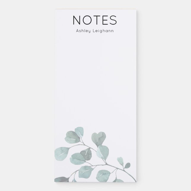Custom Greenery Eucalyptus & Your Name or Monogram Magnetic Notepad (Front)
