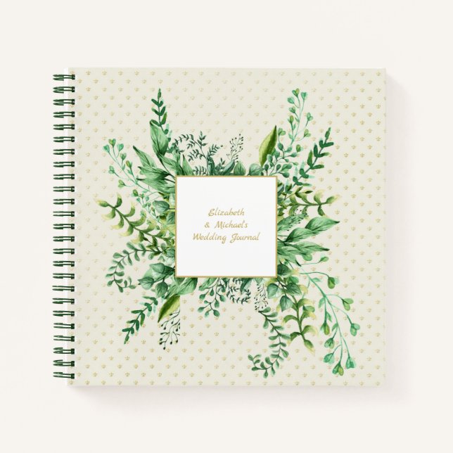 Custom Greenery Leaves Wedding Bridal Shower Notebook (Front)