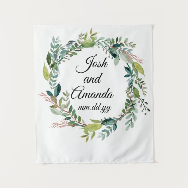 Custom Greenery Wedding Reception Photo Booth Prop Tapestry (Front)