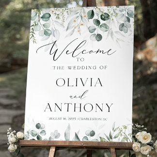 Custom Greenery Wedding Welcome Sign, Elegant Euca Foam Board