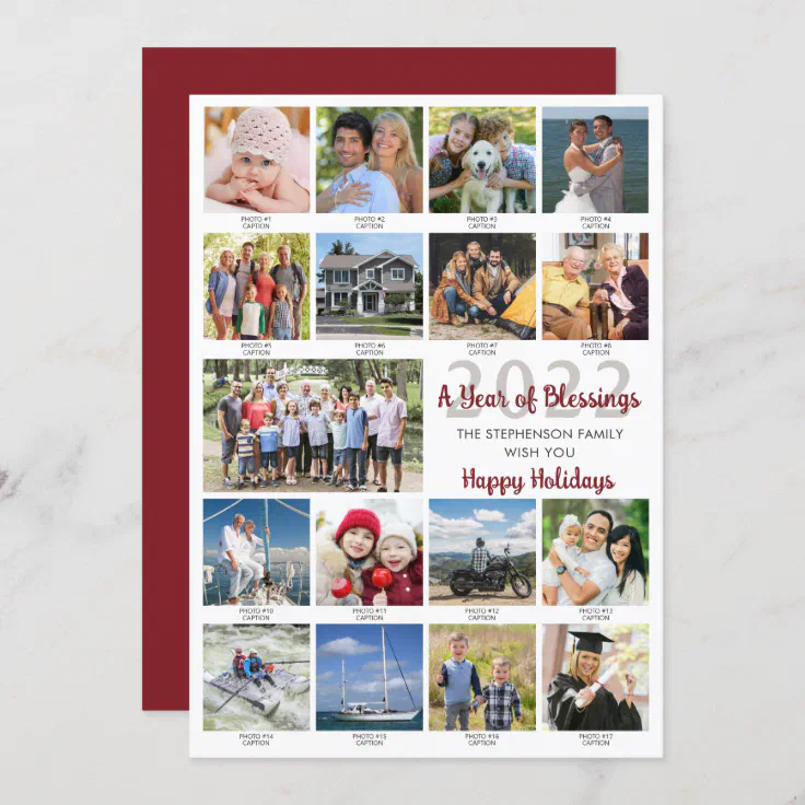Custom Greeting 17 Photo Collage Captions Holiday Card Zazzle