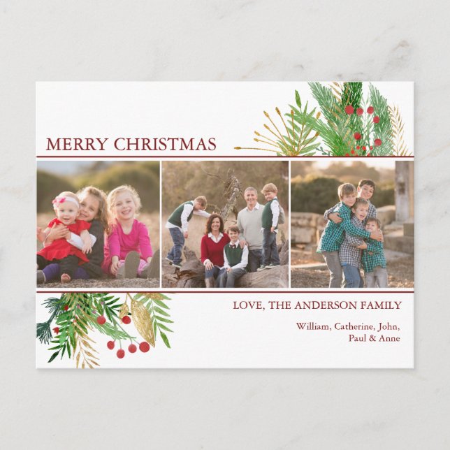 Custom Greeting 3 Photo Merry Christmas Holiday (Front)