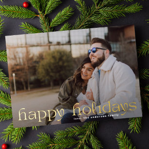 Custom Greeting Gold Family Photo Happy Foil Holiday Card