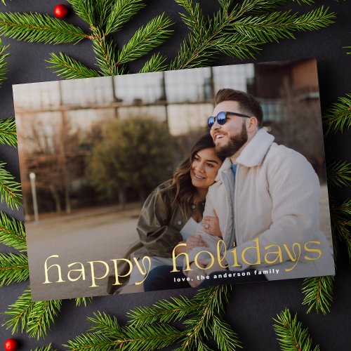 Custom Greeting Gold Family Photo Happy Foil Holiday Card
