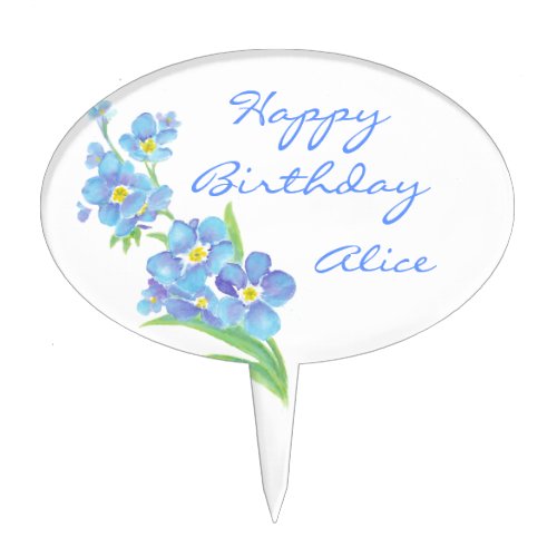 Custom Greeting Name Forget me not Flowers Blue Cake Topper