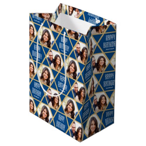 Custom Greeting Name  Photos Star Pattern Blue Medium Gift Bag