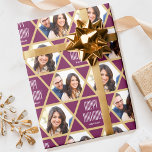 Custom Greeting Name & Photos Star Pattern Plum Wrapping Paper<br><div class="desc">Make your gift extra special with this personalized celebration wrapping paper. Featuring two of your favorite photos framed inside a seamless star pattern. Easy to replace with your own custom greeting and name. This versatile design is perfect for many different occasions including birthdays, Hanukkah, holidays, new home and more! Comes...</div>