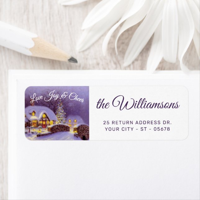 Custom Greeting Text English Cottage Snow Scene Label (Insitu)