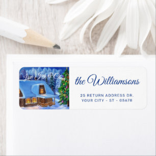 Custom Greeting Text Log Cabin Cottage Xmas Tree Label