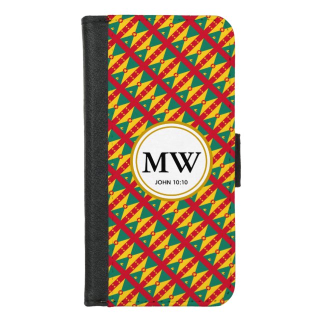 Custom GRENADA FLAG Monogram iPhone Wallet Case (Front)